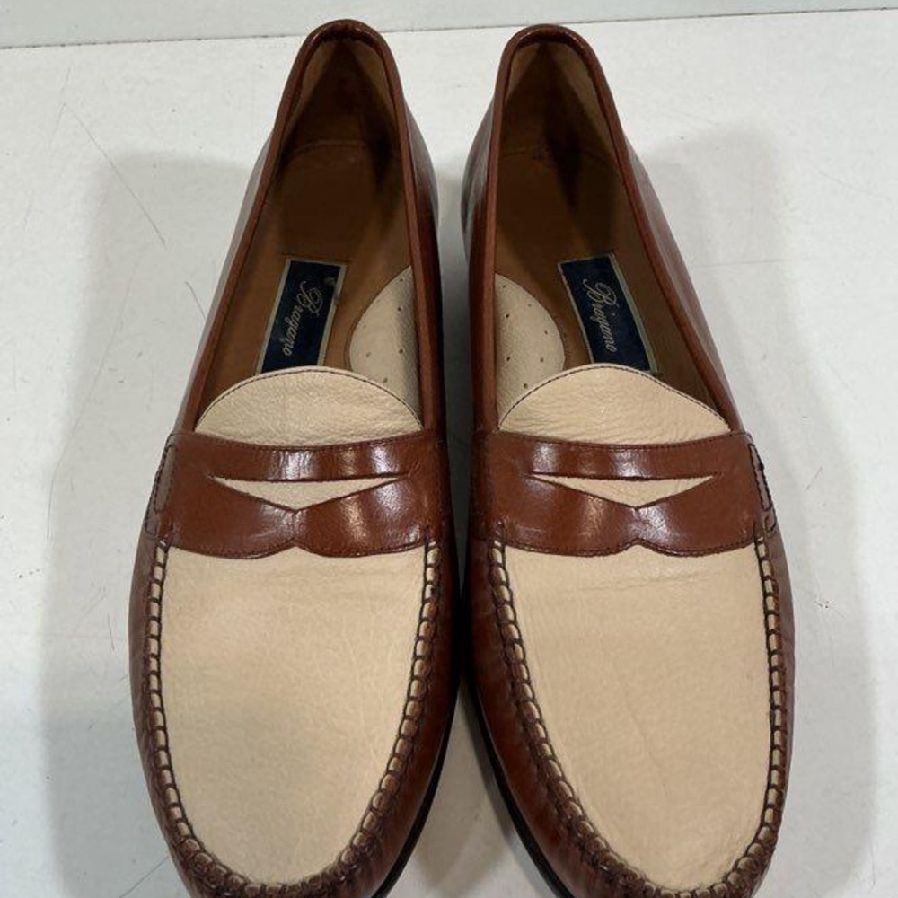 Men’s Cole Haan Bragano Tan/Cream Leather Slip-On Penny Loafers Size 12M